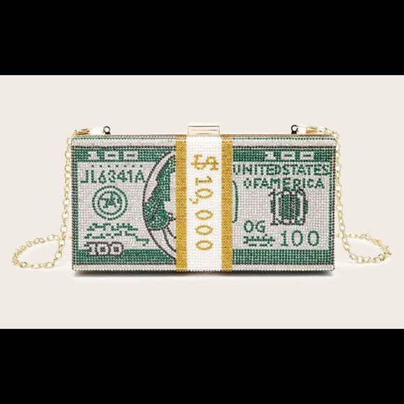 Money Designed Clutch Bag Green.